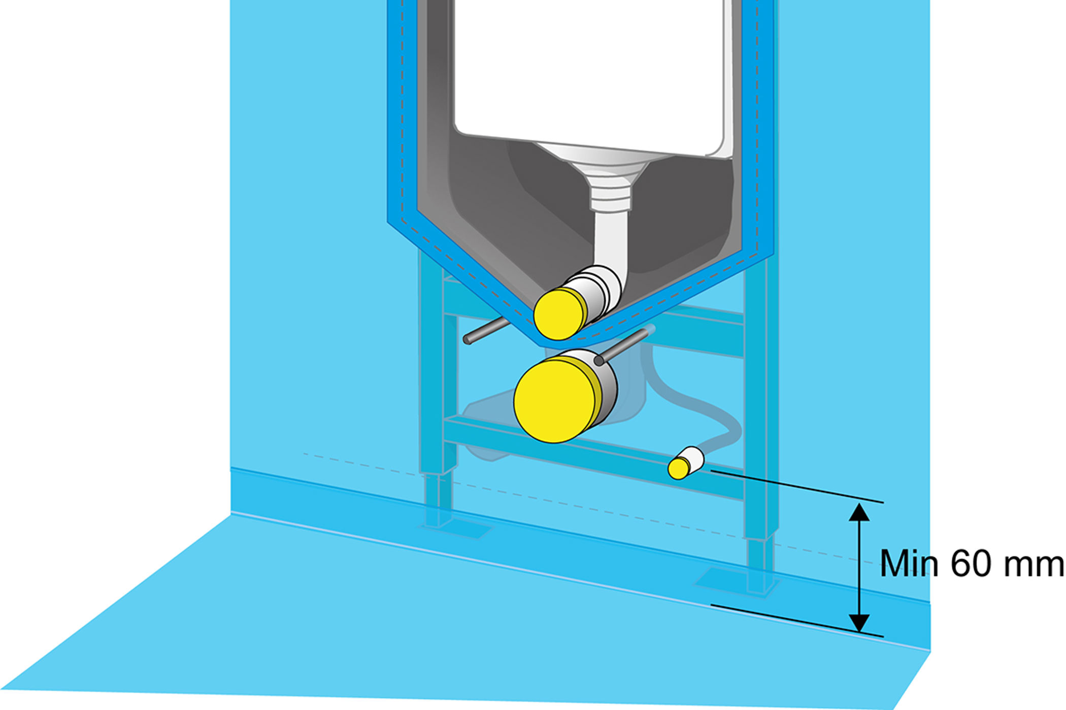 Prefabricerad tätskiktskonstruktion för inbyggd spolcistern i våtrum.